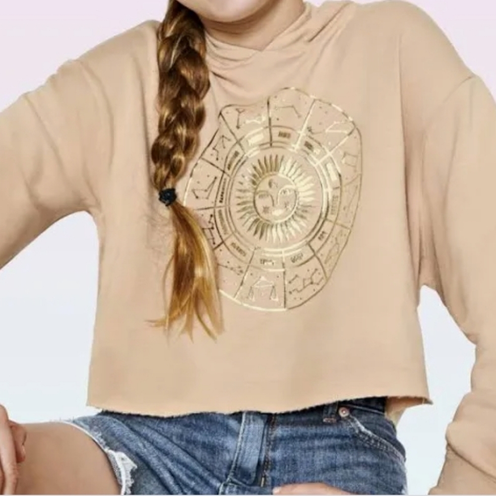 3/$25 Sugar & Jade Teen Girls XL 16-18 (Women's L) Peach Horoscope Crop Hoodie